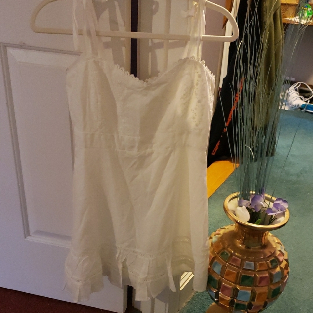 Lulu's White Cotton Baby Doll Dress with Thin Straps